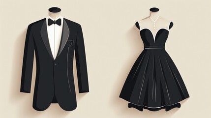 Icon featuring a tuxedo and dress for a celebration on a light background