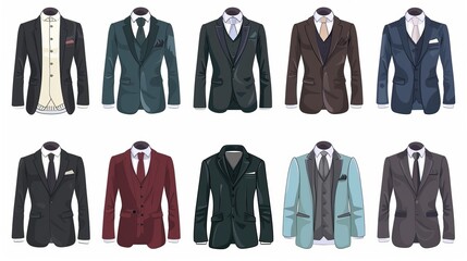 Men's collection depicting a gentleman's set with a suit icon isolated on a white background, vector illustration