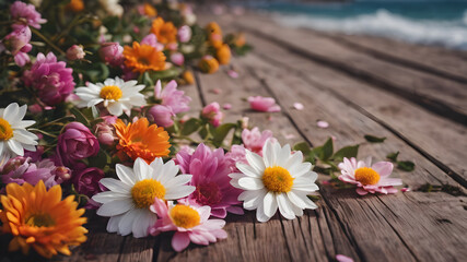 Obraz premium Beautiful flowers on the beach of sea