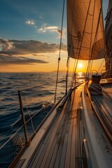 Serene lone sailboat on a reflective ocean expanse under a vast sky