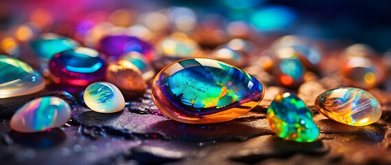 Polished pieces of colorful opal.