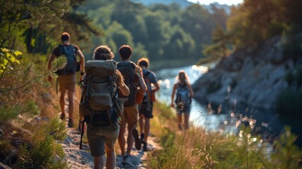 Group of People Hiking in the Mountains