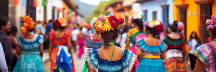 Colorful traditional costumes worn during a cultural festival parade