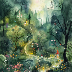 whimsical watercolor illustration of a fairytale