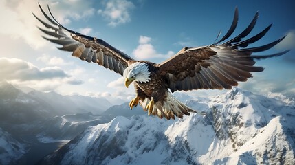 Fototapeta premium Majestic eagle soaring high above a mountain range