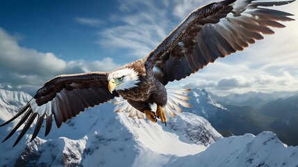 Fototapeta premium Majestic eagle soaring high above a mountain range