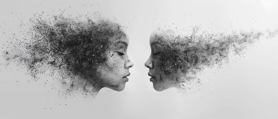double exposure of the faces of two women, black and white