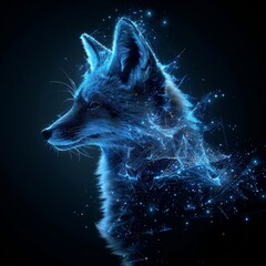 A fox silhouette in navy glow stands out against a black background, captivating with its elegance and mystery