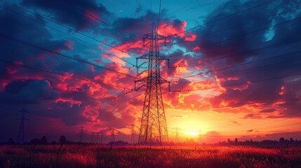 Silhouette of High voltage electric tower - Powered by Adobe
