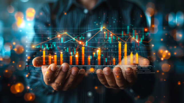 A person is holding a tablet with a graph on it. The graph shows a series of numbers and lines, and the person is holding the tablet as if it were a book. Concept of importance and significance
