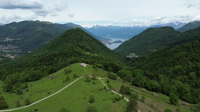 View of the Hermitage of San Zeno on Lake Como alps