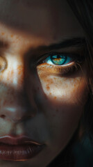 Naklejka premium Close-Up of Woman's Eye with Freckles