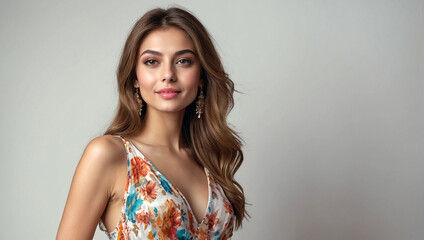 Naklejka premium Close up portrait of a beautiful woman with glowing face. Beauty product commercial photo, glamorous portrait, Generative AI 