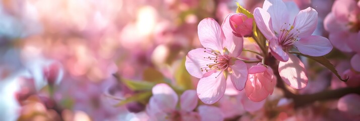 A high-resolution image capturing the delicate details of pink cherry blossoms set against a blurred background