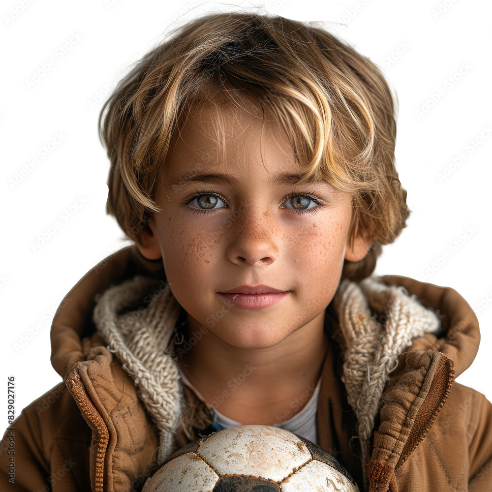 Canvas Prints a boy holding a soccer ball, detached from the background, completely background-free. concept of sp