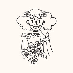 Vector Line flower, cute woman portrait. Hand drawn outline feminine print. Use for social media, beauty logos, poster illustration, card