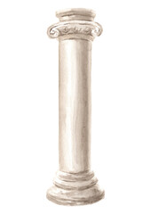 Classic antique marble column, Hand drawn watercolor  illustration,  isolated on white background © dariaustiugova