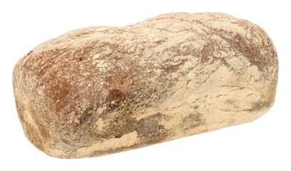 Rectangular loaf of rye flour bread on isolated background