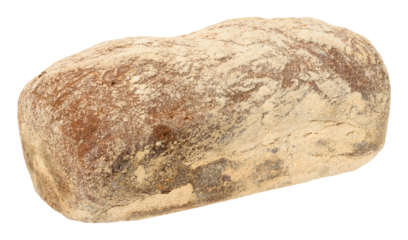 Rectangular loaf of rye flour bread on isolated background