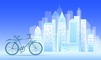  Outdoor sport activity eco friendly bike. City landscape urban polygonal poster vector illustration