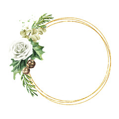 Winter bouquet card. Hand drawn watercolor  illustration isolated onwhite background