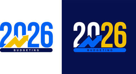 Budgeting 2026 logo design. Set of 2026 budget banner design templates. 2026 text with green and blue color. Price rise. Indicators are rising. Vector. Design for business, government agencies.