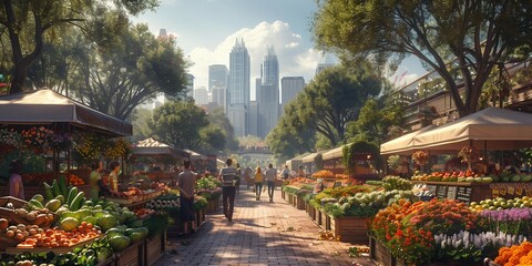 Cityscape Market Day, generative ai