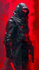 Formidable Cyborg Warrior Stalks Through the Shadows in a Futuristic Dystopian Landscape