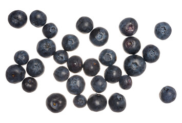 Blueberries lie in a stack on an isolated background