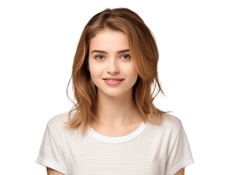 portrait of radiant young teen girl smiling with natural face in white shirt, beautiful natural face teenager with beauty concept