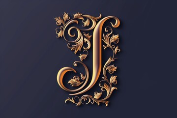 Gold letter J made up of intricate leaves and scrolls, suitable for luxury and elegant designs