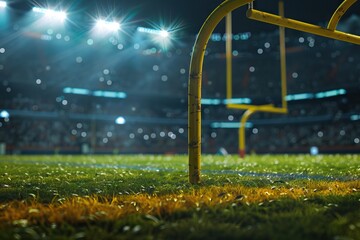 3D render of American football arena with yellow goal post