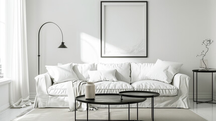 Art Home. Contemporary Interior with white sofa and painting