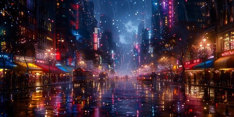 Obraz premium Rainy City Lights, generative ai
