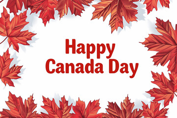 Happy Canada Day. White background with red maple leaves. 1st of July national holiday.
