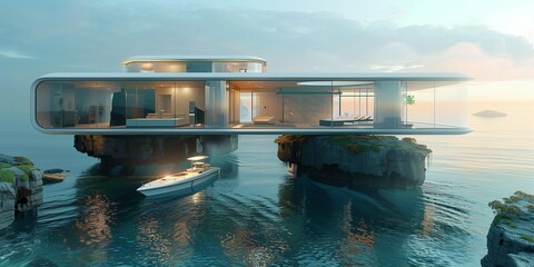 Sleek Stilted Home Overlooking the Sea, generative ai