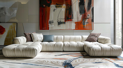 Art Home. Contemporary Interior with sofa and paintings