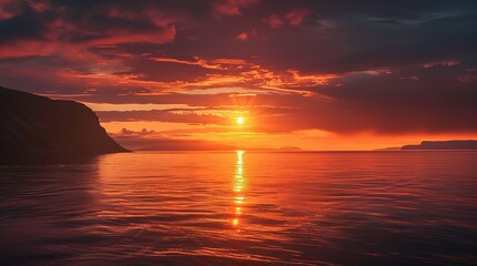 Naklejka premium A Mesmerizing Spectacle of the Midnight Sun Unveils the Arctic's Enchanting Beauty