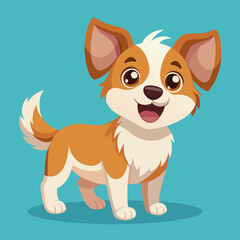 A dog is happy, standing on blue background and smiling