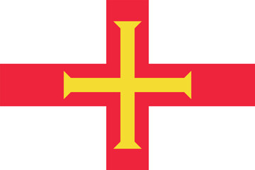 Flag of Guernsey. White flag with a cross. Guernsey is the state symbol of the British Crown Dependency.