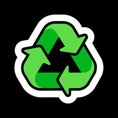 Green recycling symbol on black background with three arrows