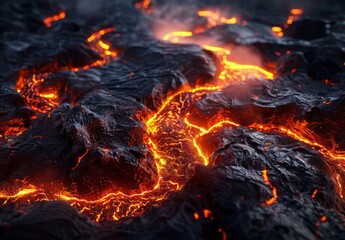 A radiant stream of magma in a lava field was generated using technology.