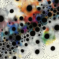 Abstract macro pointillist illustration with an organic feel in black, white and bright colors