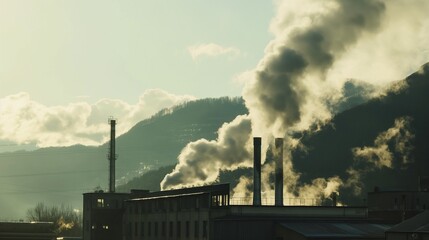 Air pollution by smoke coming out of factory chimneys, environmentally threatening smoke from chimneys