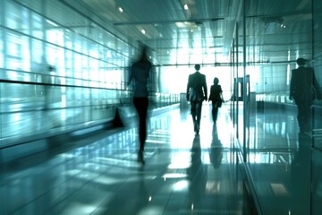 Fototapeta premium businesspeople walking in the corridor of an business center pronounced motion blur