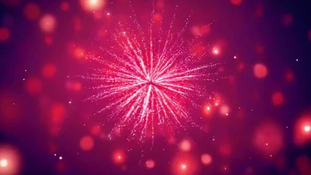 Particles bursting like fireworks, with each explosion creating bokeh effects that linger and slowly fade against a red night sky, 4K red background High-Quality Animation Video