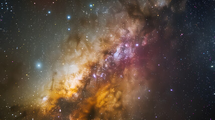 A colorful galaxy with a bright orange and yellow star in the middle