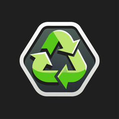 Obraz premium A green recycling symbol in a hexagon on a black background