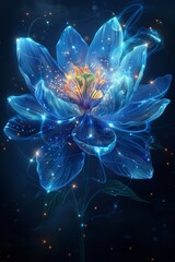 Blue Flower on Black Background