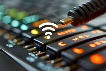 Close up of a circuit board with glowing elements, illustrating the intricacies of modern electronic connectivity